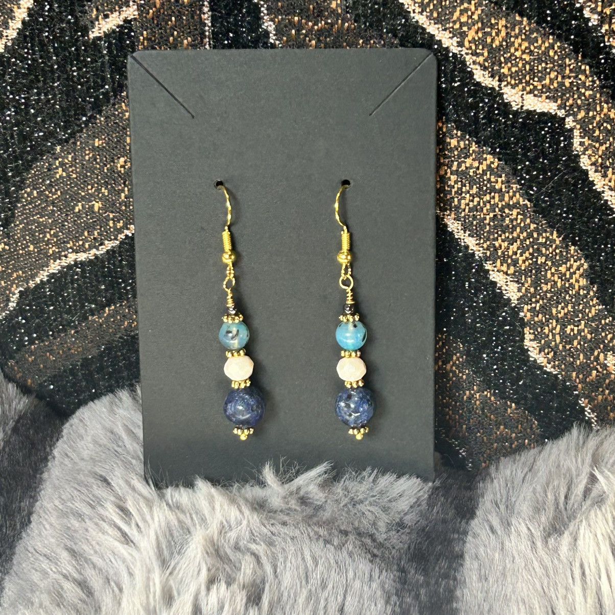 Handmade Handcrafted elegant sodalite dragon vein crystal earrings Size ONE SIZE - 3 Thumbnail