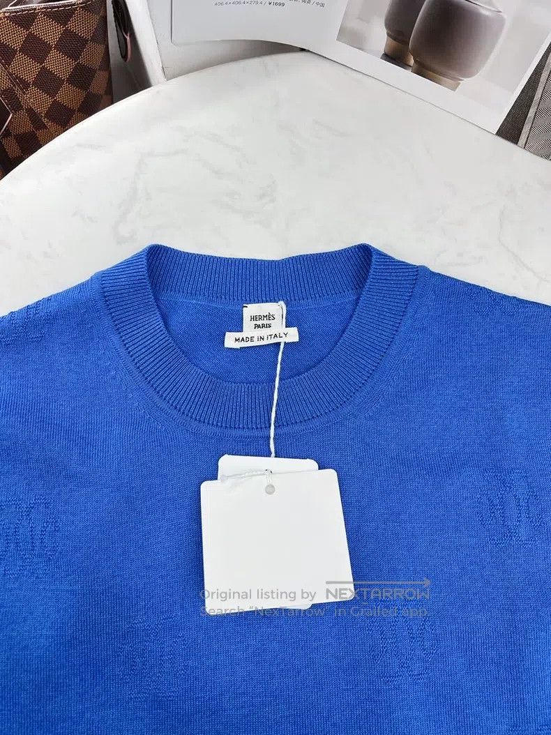 Hermes Hermes Blue Knit Short Sleeve Size XS / US 0-2 / IT 36-38 - 4 Thumbnail
