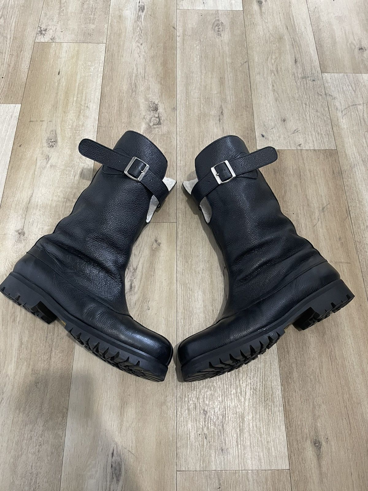 Pre-owned Stefan Cooke Shearling Engineer Virbam Sole Boots In Black