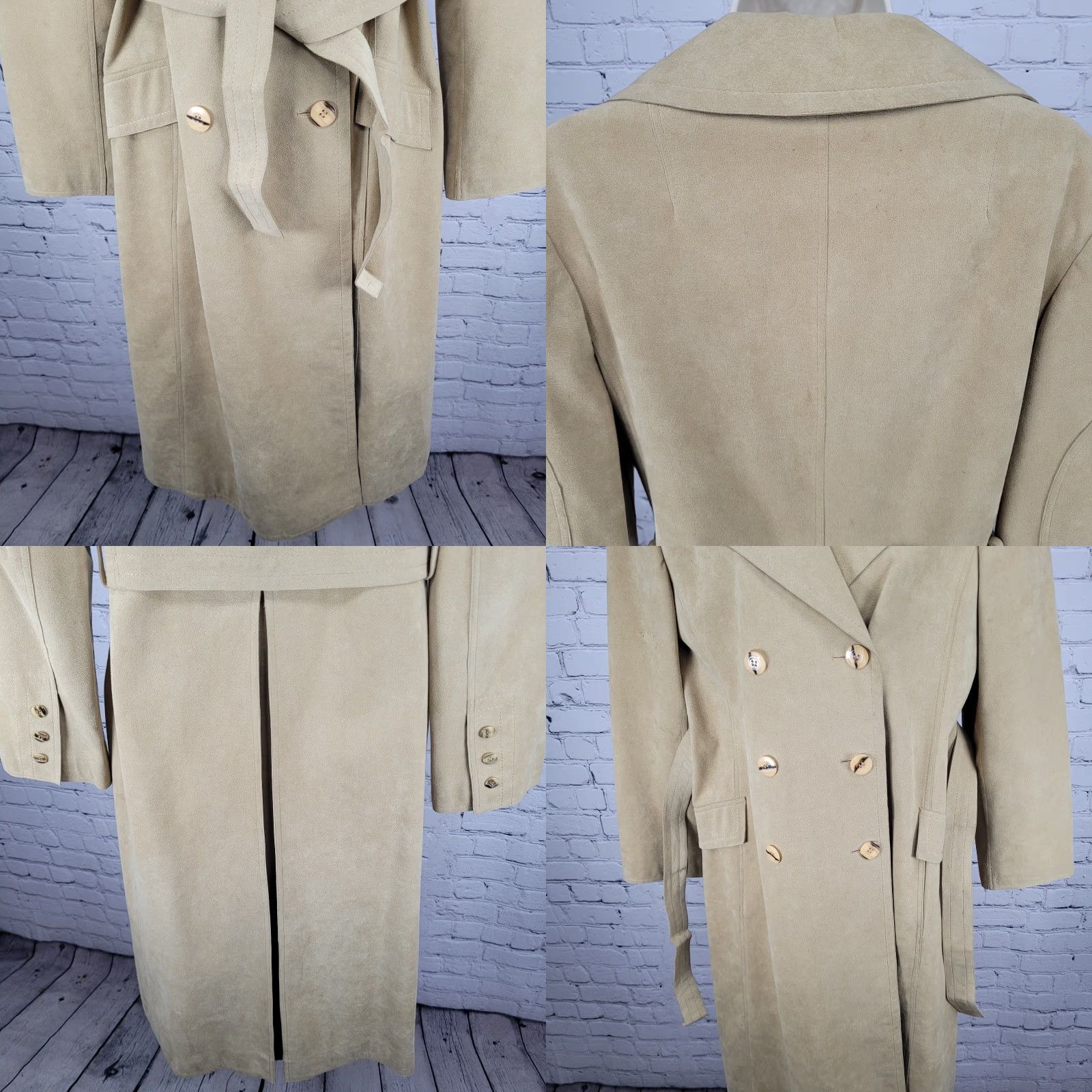 Vintage VTG Unbranded Tan Suede Like Double Breasted Belted Lined Coat - Long - US 12 - Women Size XL / US 12-14 / IT 48-50 - 9 Thumbnail
