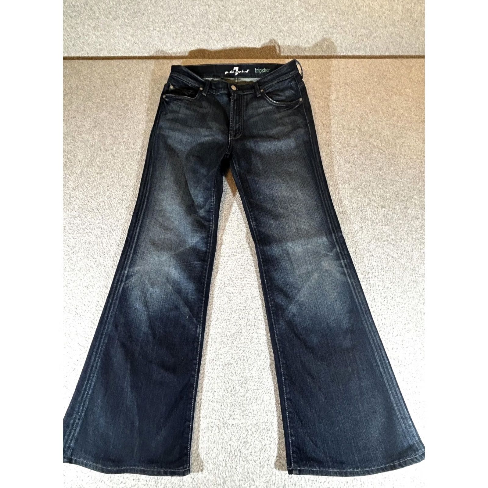 7 For All Mankind 7 For All Mankind Jeans Womens 30x30 Tripster Flare Wide Leg Y2K Boho Hippie Jeans Womens 30 Dark Blue Embroidered Pockets Vintage No Size 30" / US 8 / IT 44 - 2 Thumbnail