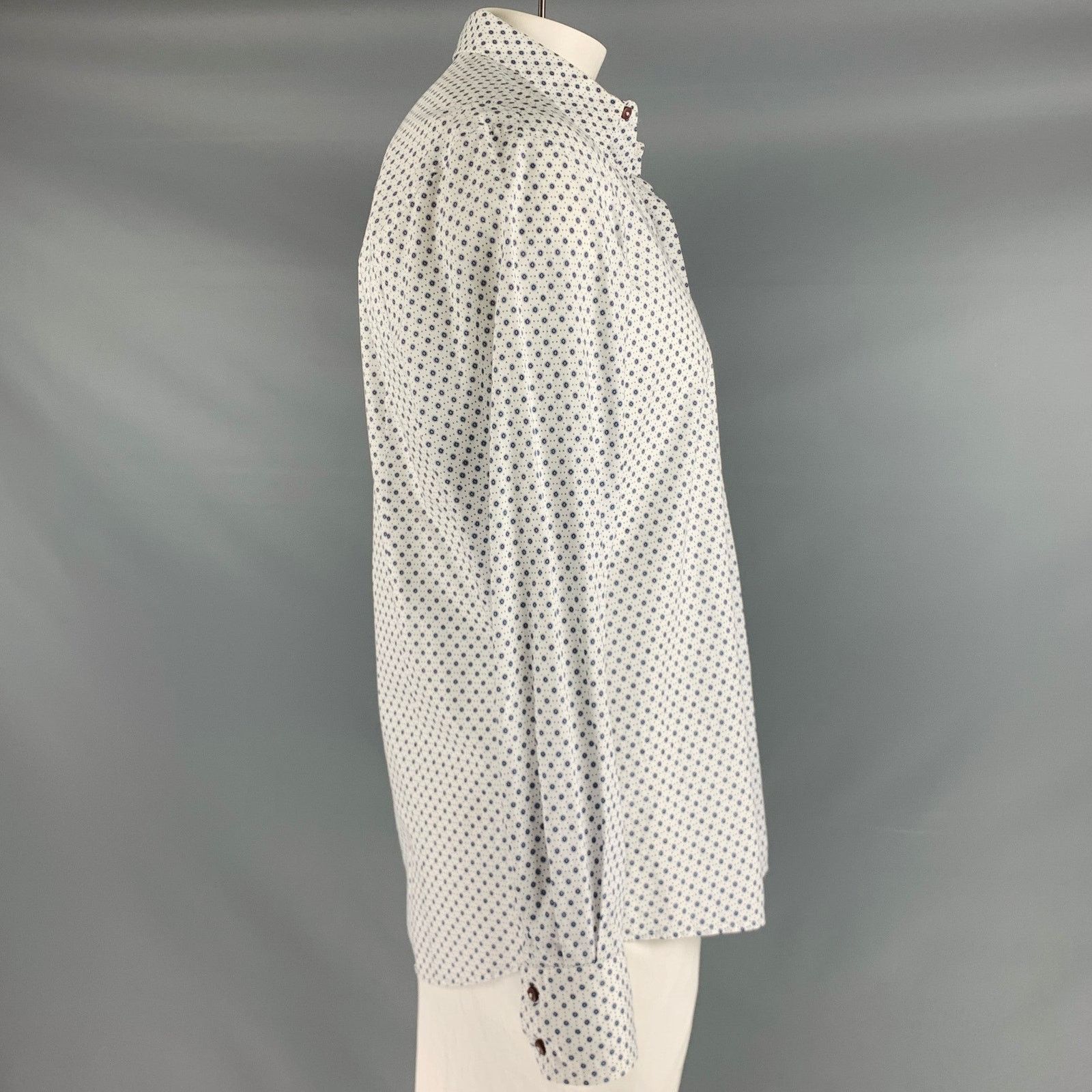 Pal Zileri LAB PAL ZILERI White Blue Dots Cotton Long Sleeve Shirt Size US L / EU 52-54 / 3 - 3 Thumbnail