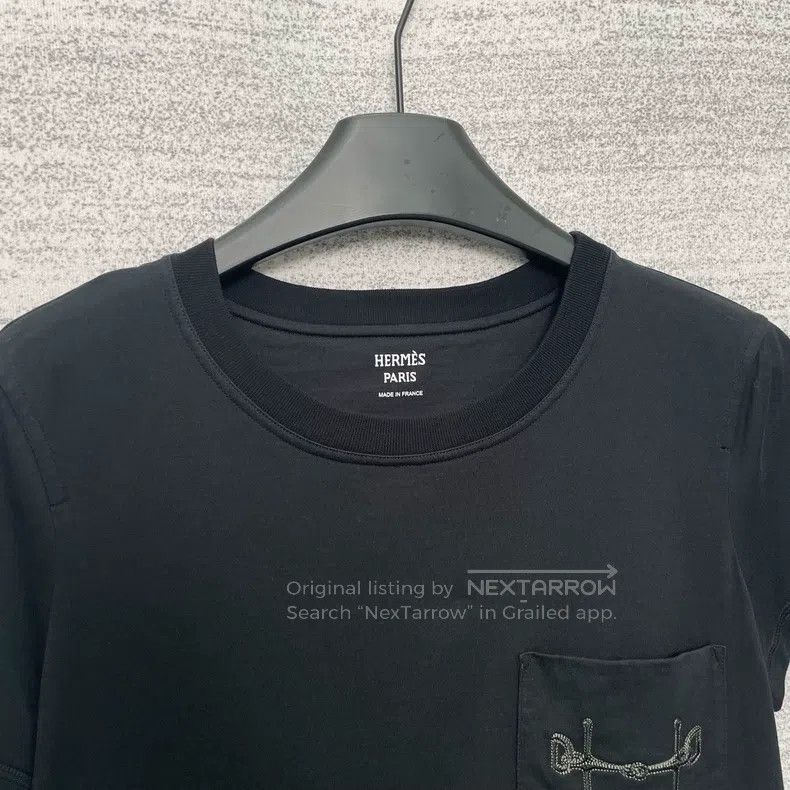 Hermes Hermes Pocket Embroidered Black Short Sleeve Size XXS / US 00 / IT 34 - 2 Thumbnail