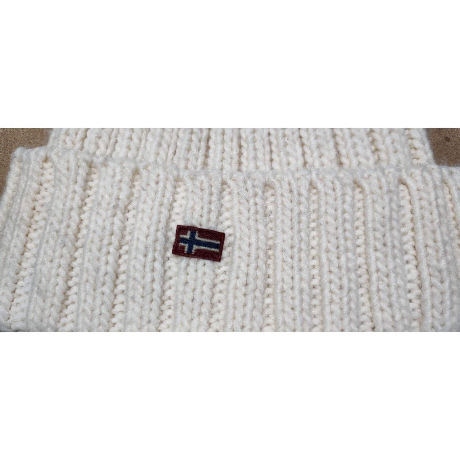 Napapijri Napapijri Beanie One Size White Wool Blend Knitted Pom Pom Bobble Hat Men Women Unisex Adults Norway Wool Acrylic Thermal Knit Style: Beanie Size ONE SIZE - 6 Thumbnail