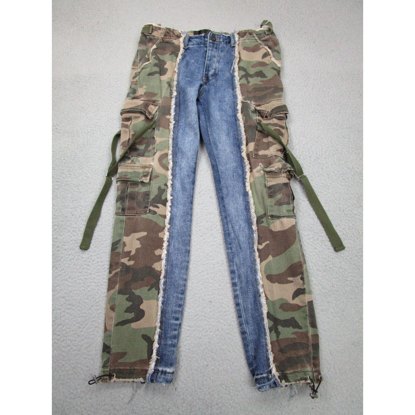 image of Vintage Valabasas Jeans Mens 36 Blue Green Camo Cargo Slim Straight Denim Pants in White