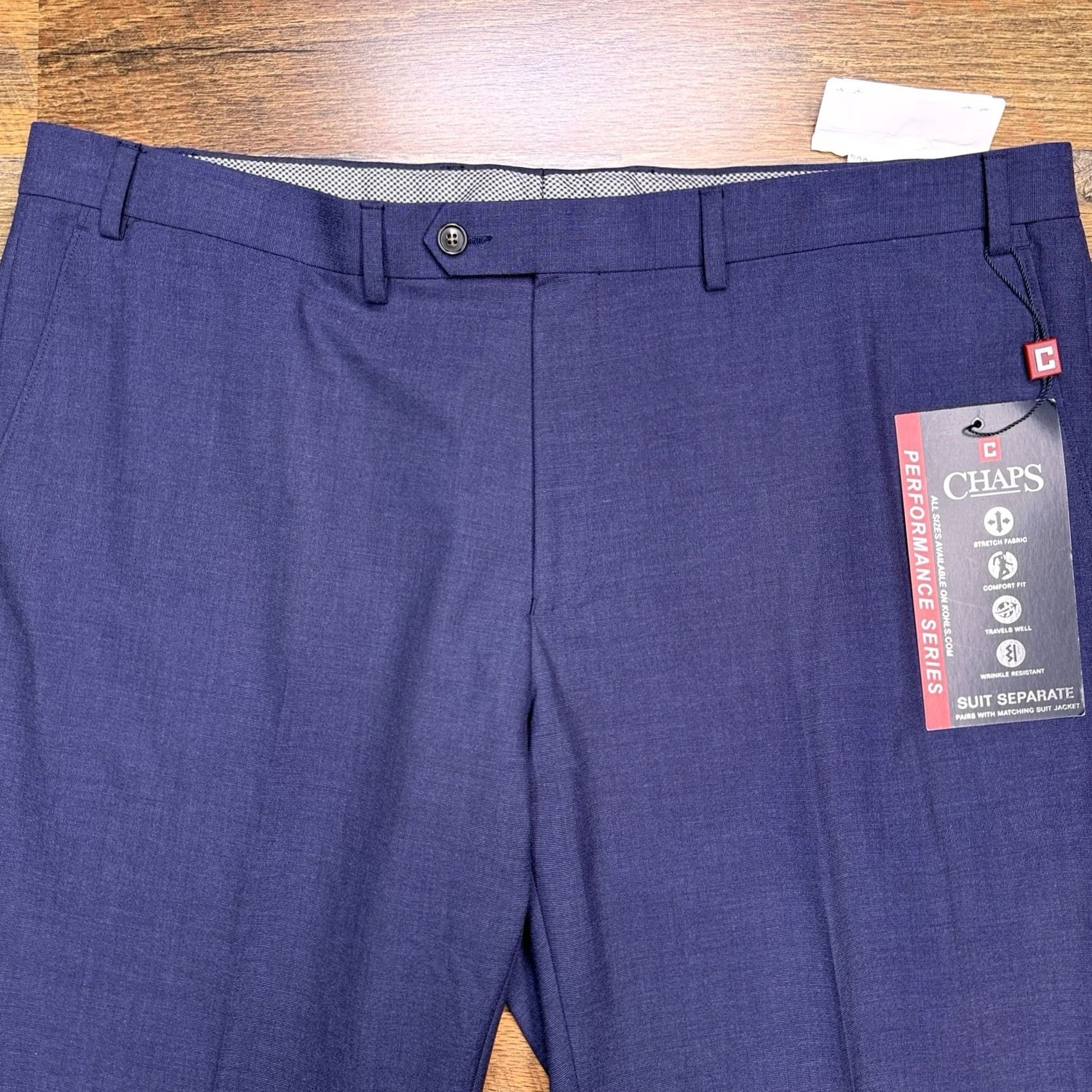 Chaps Chaps Dress Pants Mens 42x30 Blue Flat Front Stretch Regular Size US 42 / EU 58 - 4 Thumbnail