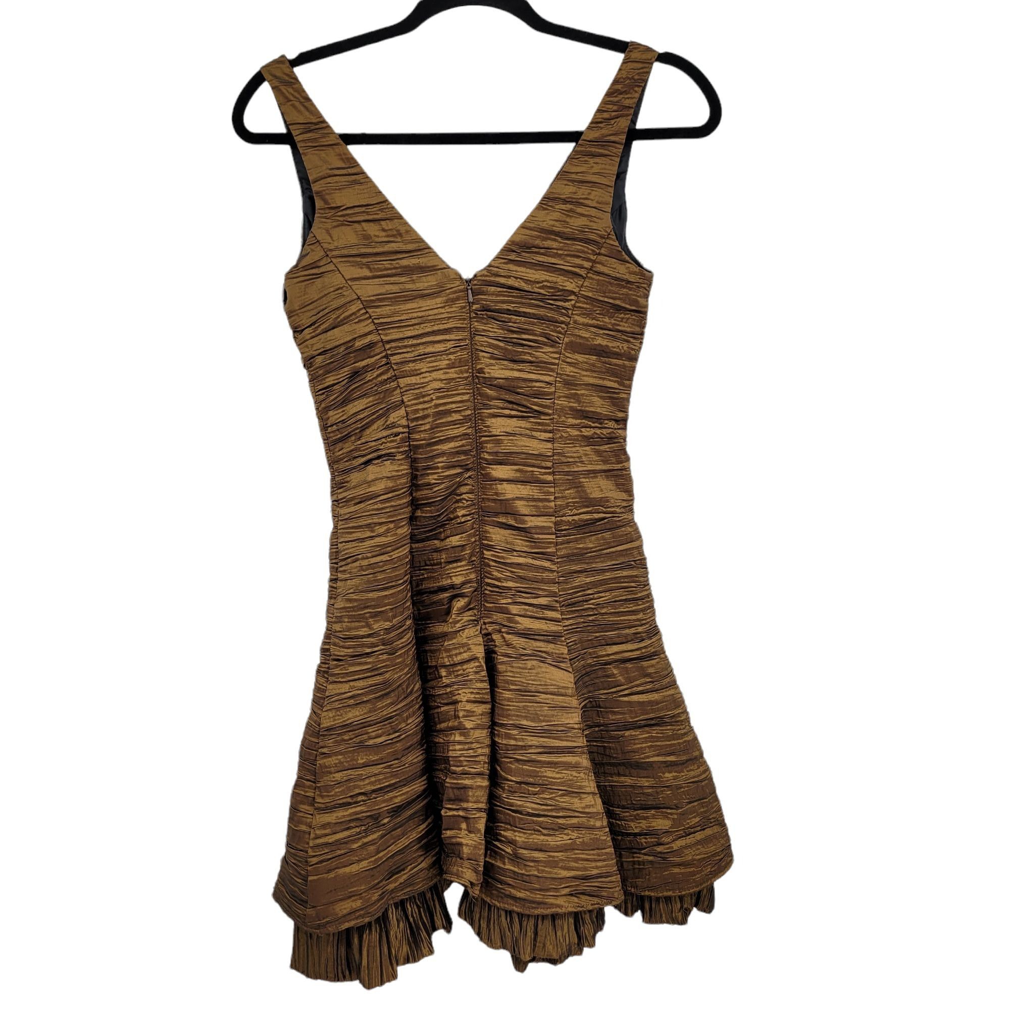 Jessica McClintock Vtg Cocktail Dress Sz 4 Artsy Metallic Bronze Textured Tier Size S / US 4 / IT 40 - 7 Thumbnail