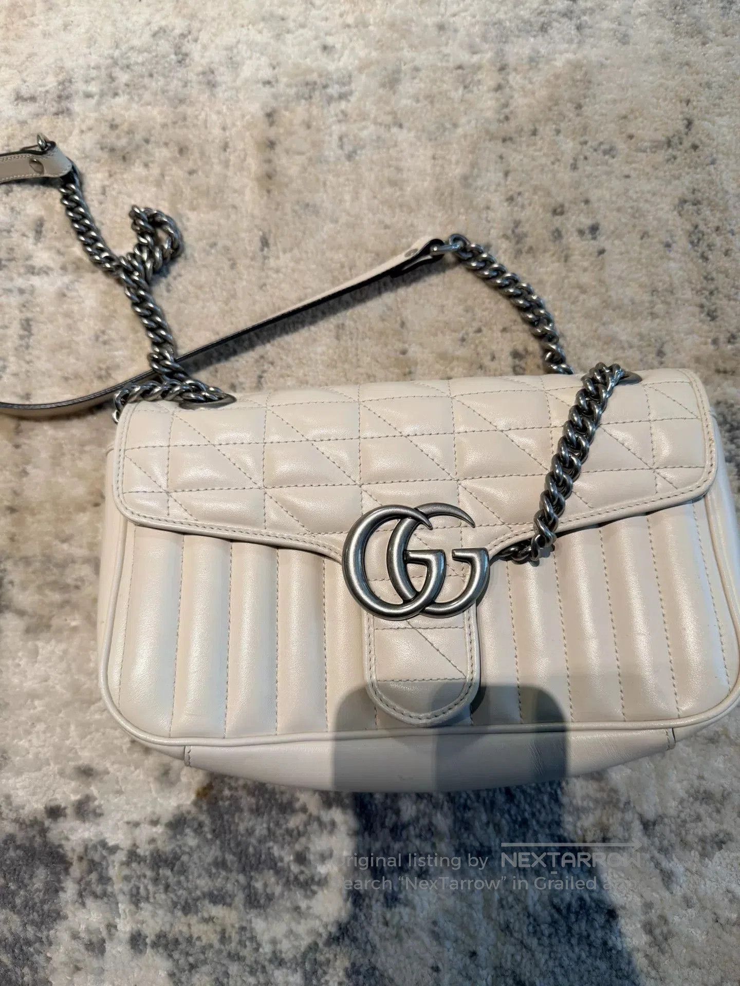 Gucci gucci marmont white chain bag with silver gg. Size ONE SIZE - 1 Thumbnail
