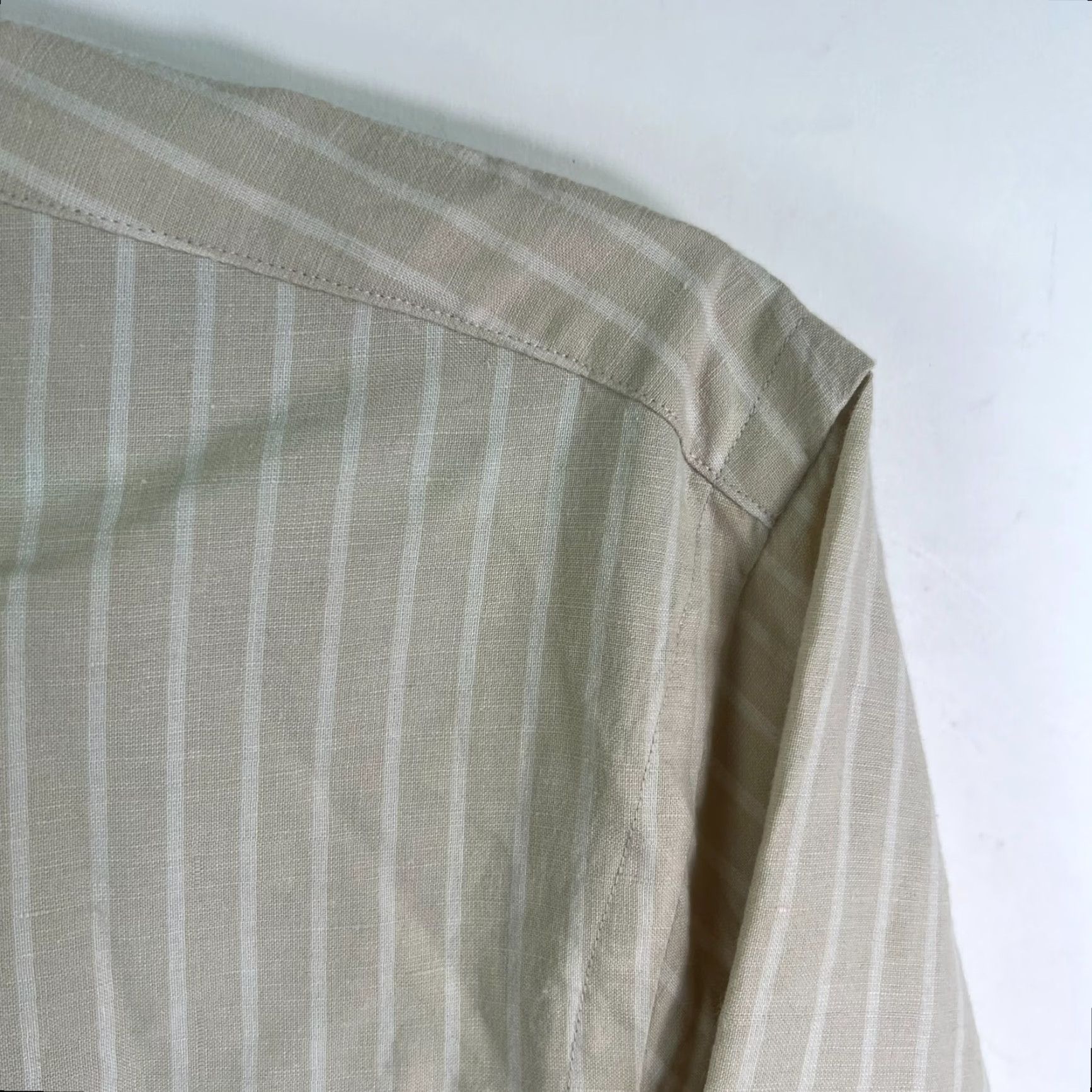 Vintage T. Harris London Striped Button-Up Shirt Mens XL Beige Casual Business Size US XL / EU 56 / 4 - 2 Thumbnail