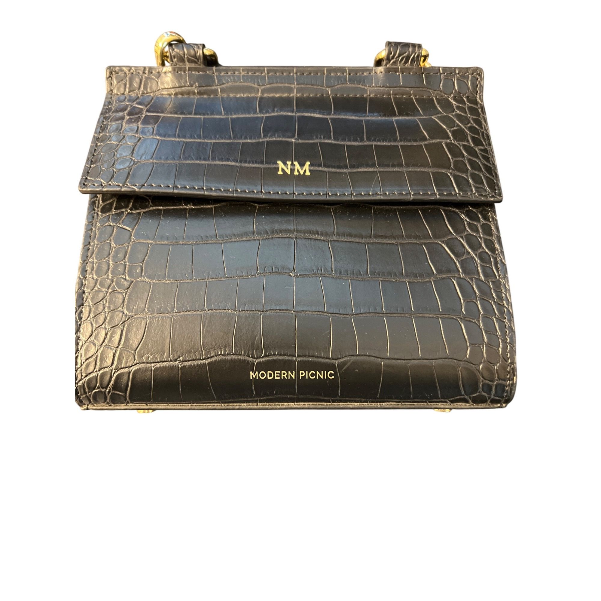 Other Modern Picnic Black Vegan Leather Lunch Bag Box Croc Embosse Size ONE SIZE - 3 Thumbnail