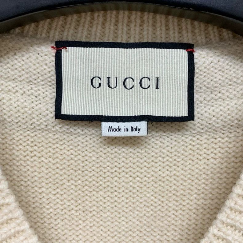 Gucci Gucci Beige bee embroidered V-neck knitted sweater Size US M / EU 48-50 / 2 - 3 Thumbnail