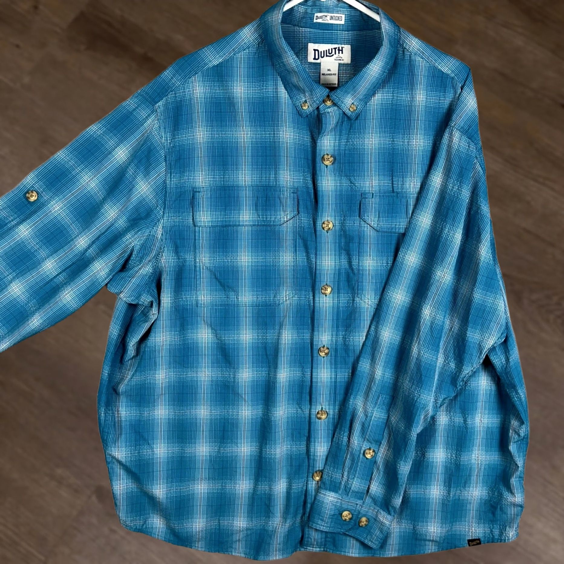 Duluth Trading Company Duluth Trading Co Shirt Mens XL Blue Plaid Relaxed Fit Button-Down Pockets Size US XL / EU 56 / 4 - 1 Thumbnail