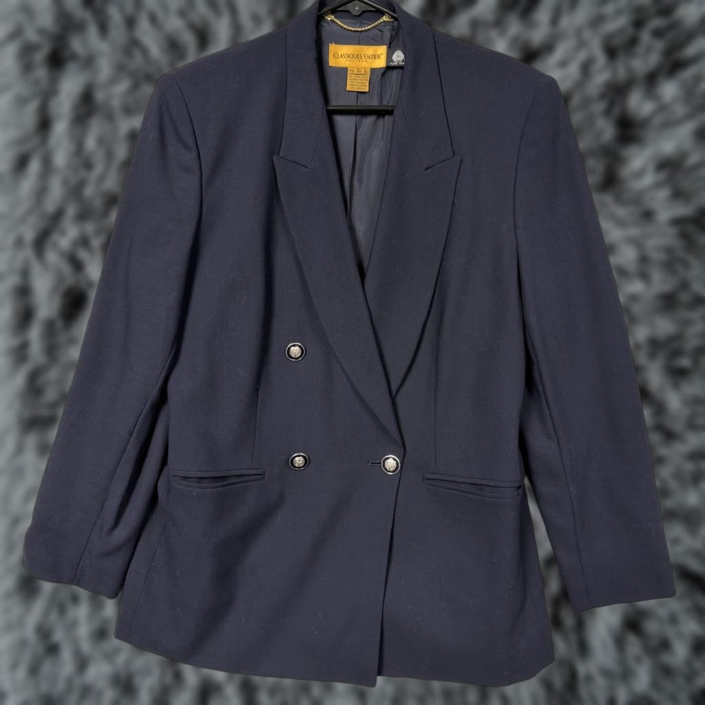 Vintage VINTAGE Classiques Entier Blazer Wool Petite Longline Navy Blue 4-Button Notch Lapel Business Workwear Pant Suit Womens L Size L / US 10 / IT 46 - 1 Thumbnail
