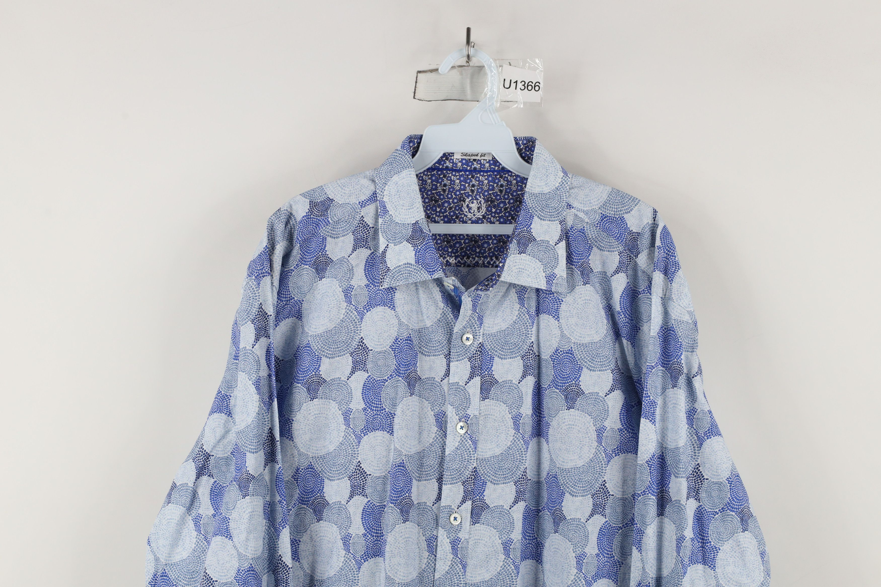 Vintage Bugatchi Uomo Abstract Circle Collared Button Shirt Blue Size US XXL / EU 58 / 5 - 2 Thumbnail