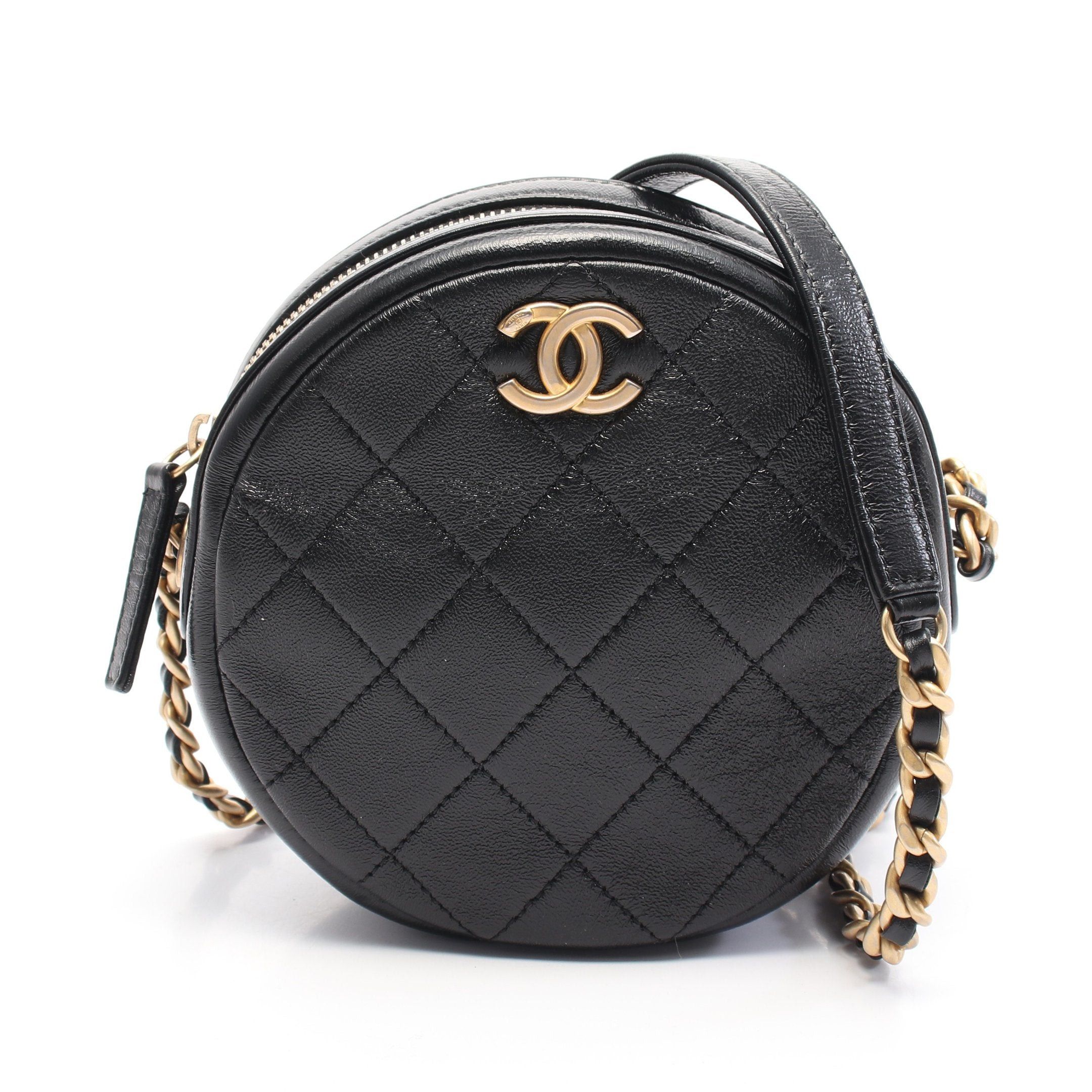 Chanel Chanel Matelasse Round Mini Chain Shoulder Bag Leather Black Gold Hardware Size ONE SIZE - 1 Thumbnail