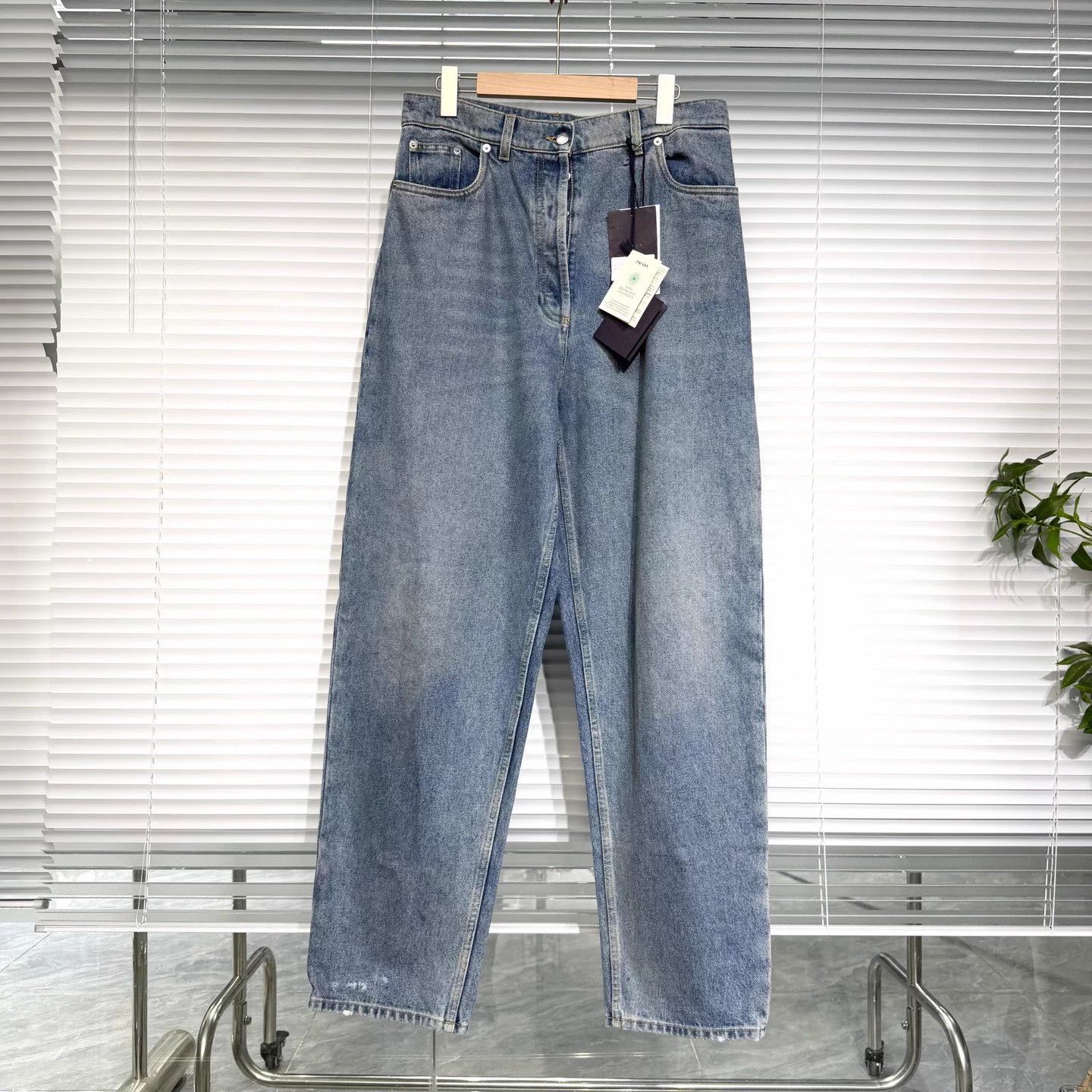 Prada Prada 30W Enamel Tri Logo Straight Distressed Blue Size US 30 / EU 46 - 1 Thumbnail