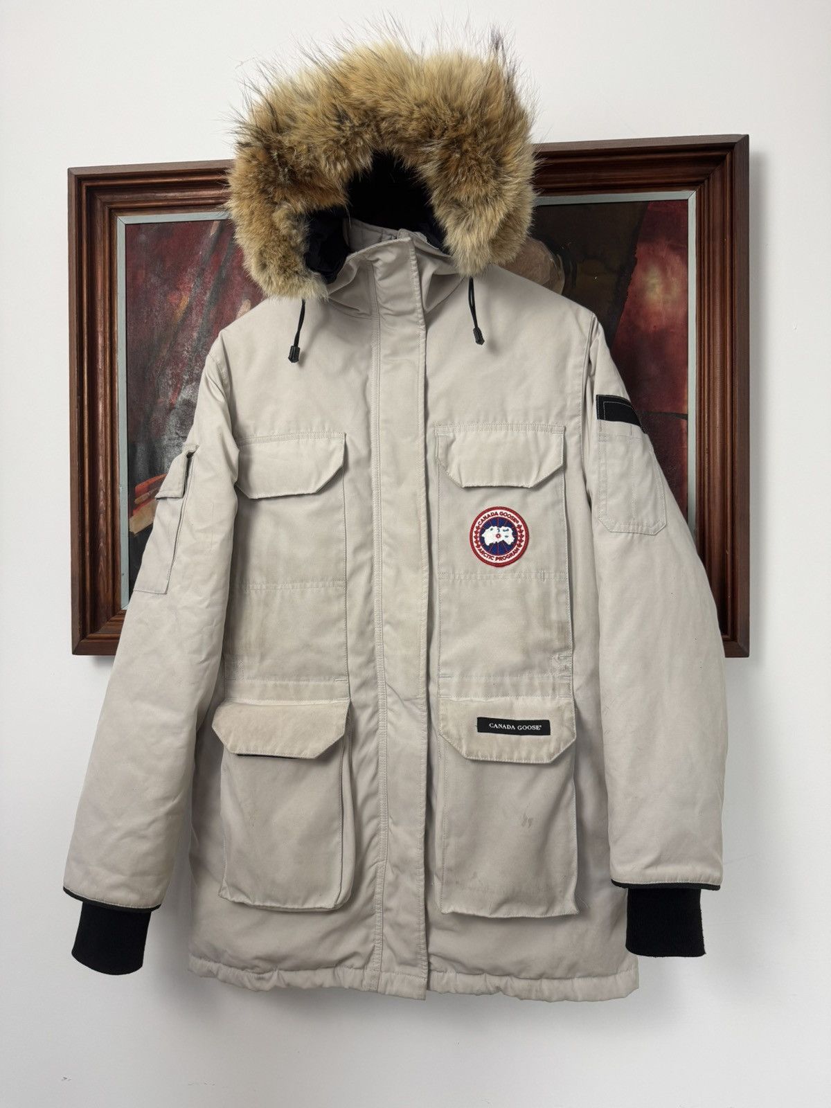 Canada Goose Expedition Beige Down Fur Coat Parka Jacket