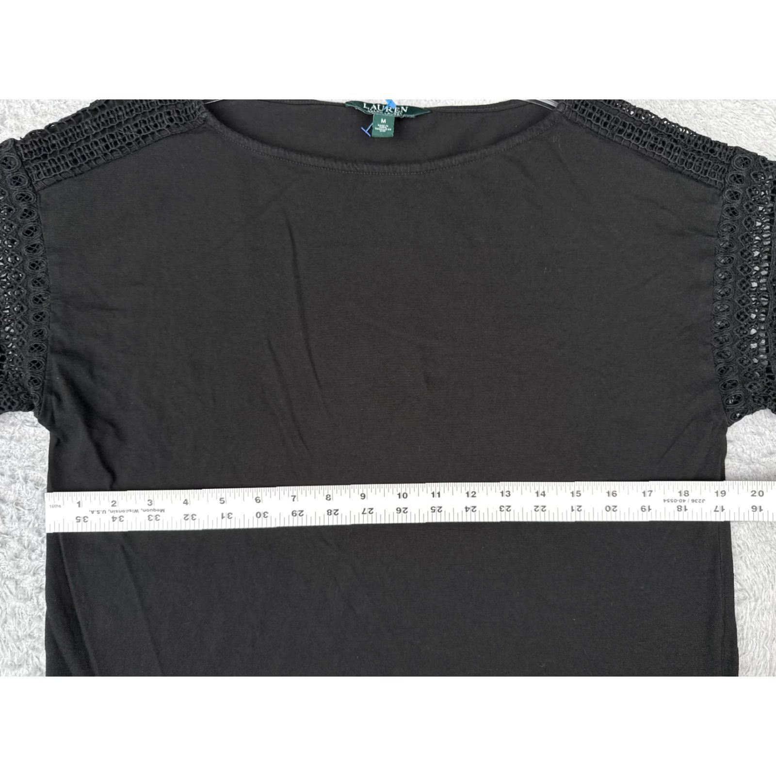 Ralph Lauren Lauren Ralph Lauren Shirt Women Medium Black Cotton Round Neck Lace Short Sleeve Basic Stretch Solid Size M / US 6-8 / IT 42-44 - 7 Thumbnail