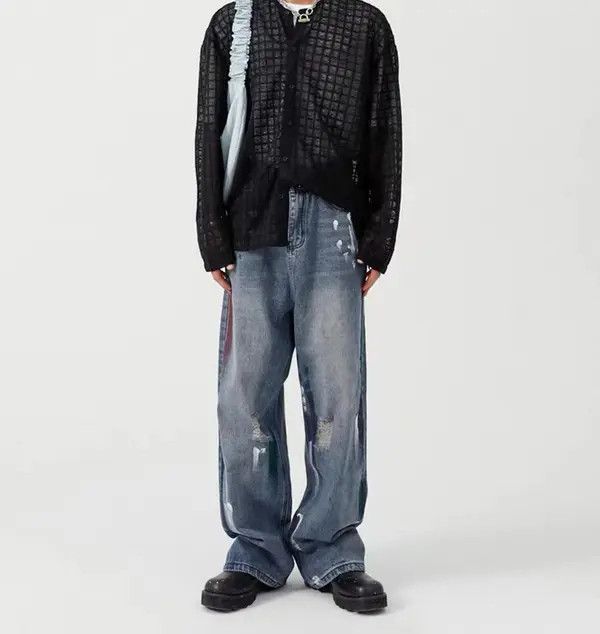 VIBE Paint splashed ripped jeans straight leg street trousers Size US 32 / EU 48 - 8 Thumbnail