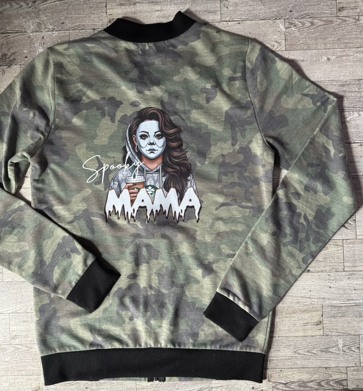 Other Spooky Mama, Coffee & Halloween, Camo Bomber Style Jacket Size S / US 4 / IT 40 - 14 Thumbnail