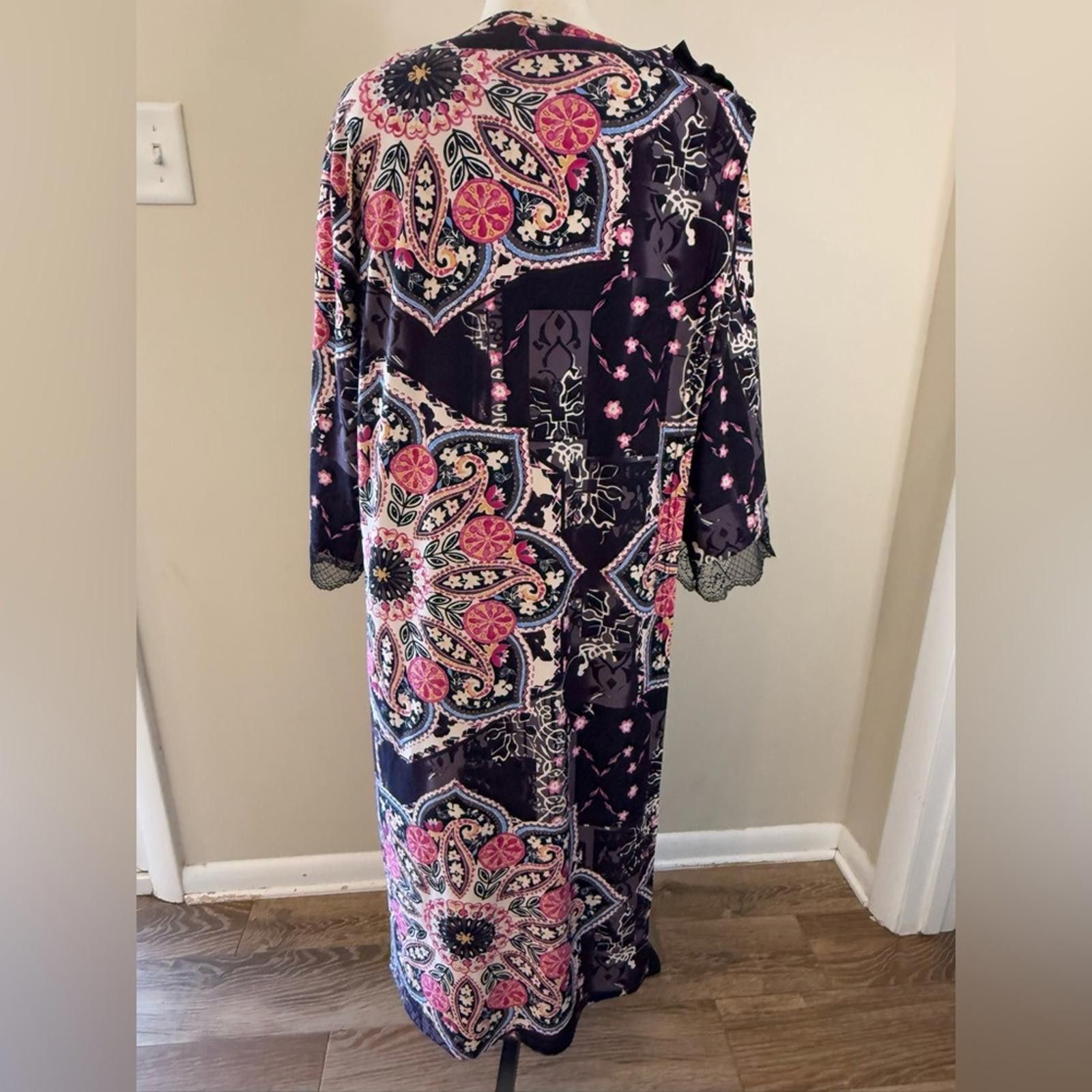 Sterling Silver Silverts floral paisley lace maxi nightgown black pink SZ XL Size ONE SIZE - 5 Thumbnail