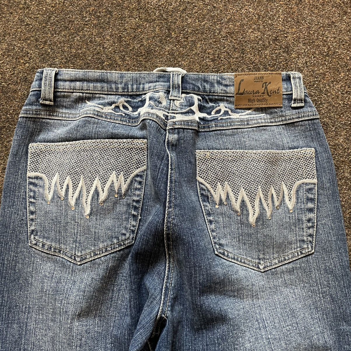 Vintage vintage pants bootcut jeans Y2K flared skulls fade Size 35" - 4 Thumbnail
