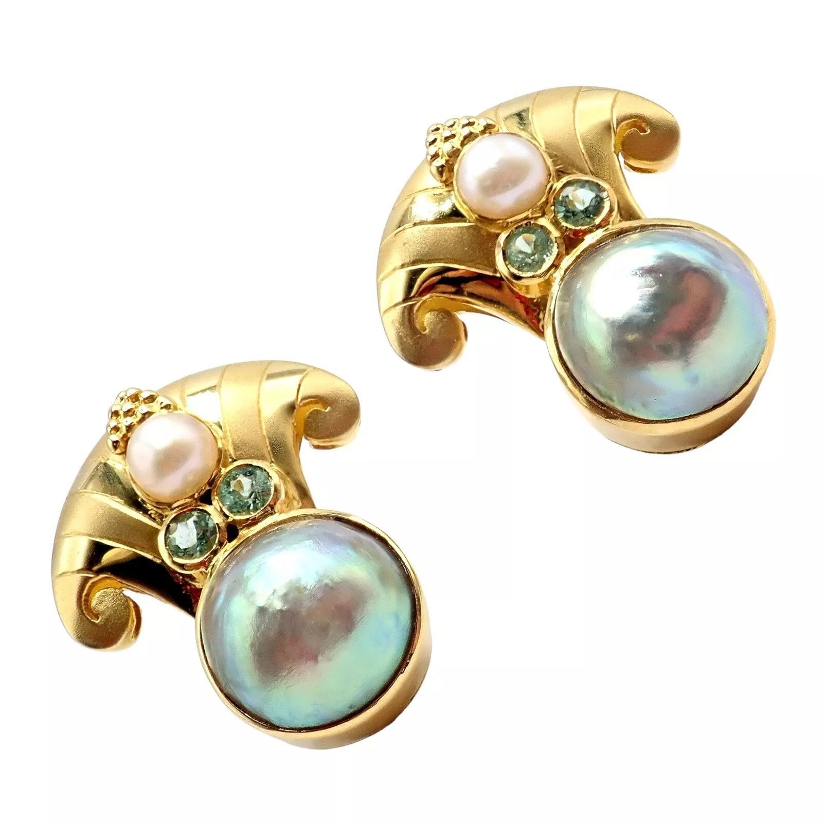 Vintage Paula Crevoshay Gold Abalone Pearl Blue Gemstone Earrings Size ONE SIZE - 8 Thumbnail