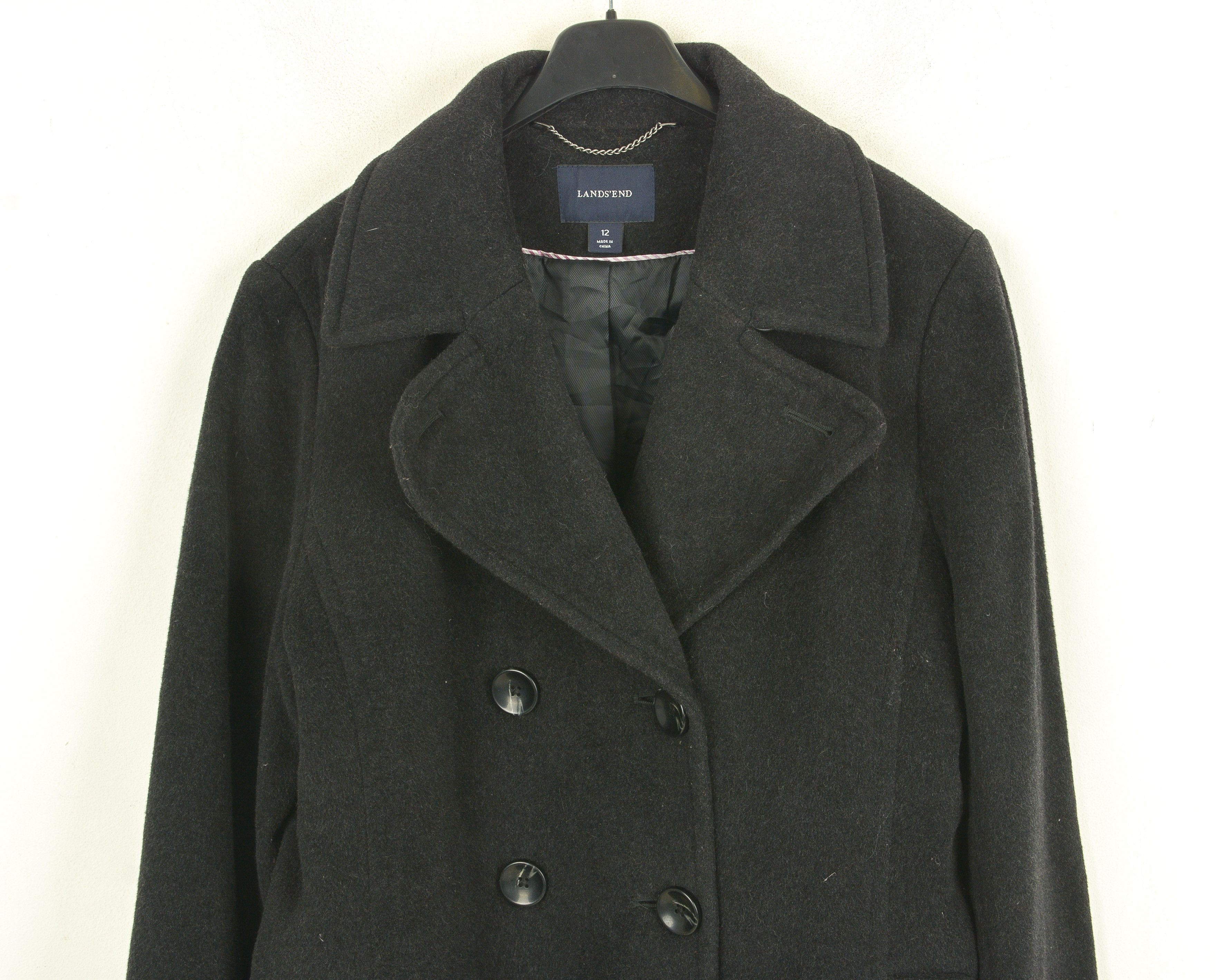 Lands' End Wool Jacket L Cashmere Pea Coat Mac Trench Winter Classic Size L / US 10 / IT 46 - 2 Thumbnail