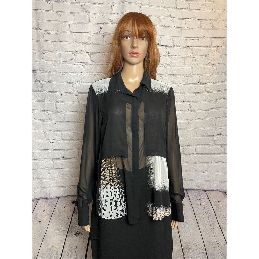 Kenneth Cole Kenneth Cole Black Colorblock Sheer Hi Low Shirt Blouse Siz Size L / US 10 / IT 46 - 1 Thumbnail