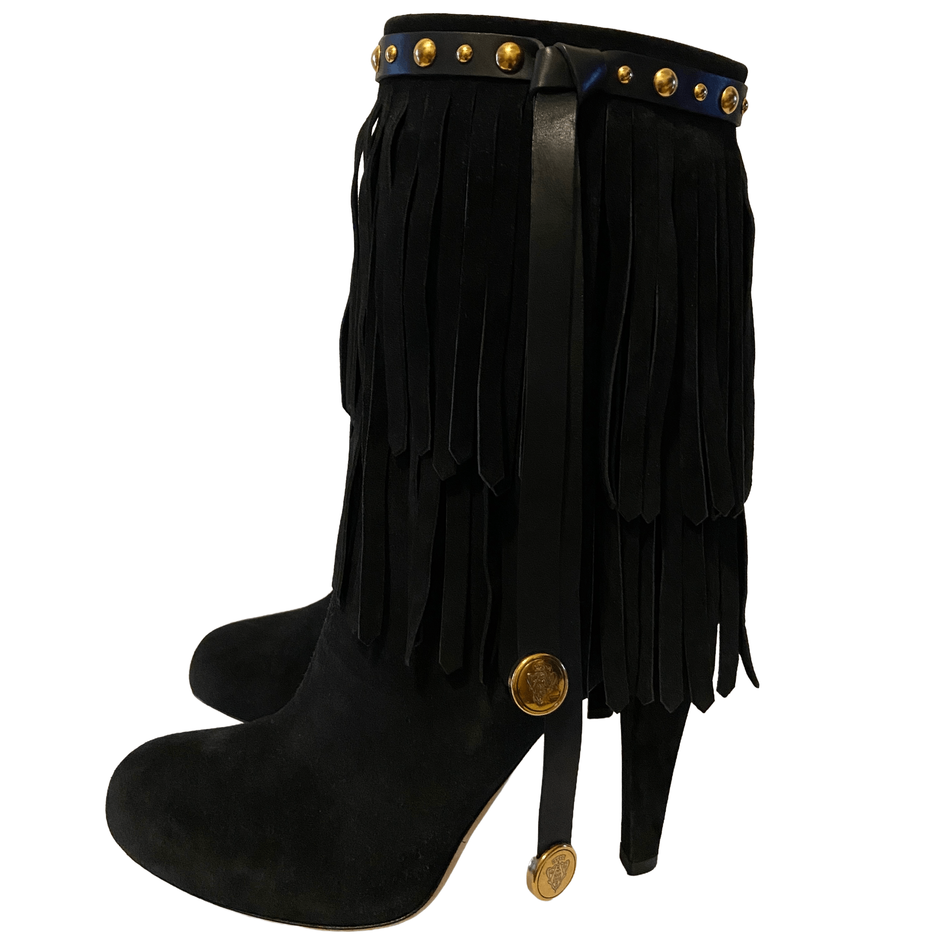Gucci DEVANDRA BLACK SUEDE FRINGE HIGH HEEL BOOTS BOOTIES Size US 12 / IT 42 - 1 Thumbnail