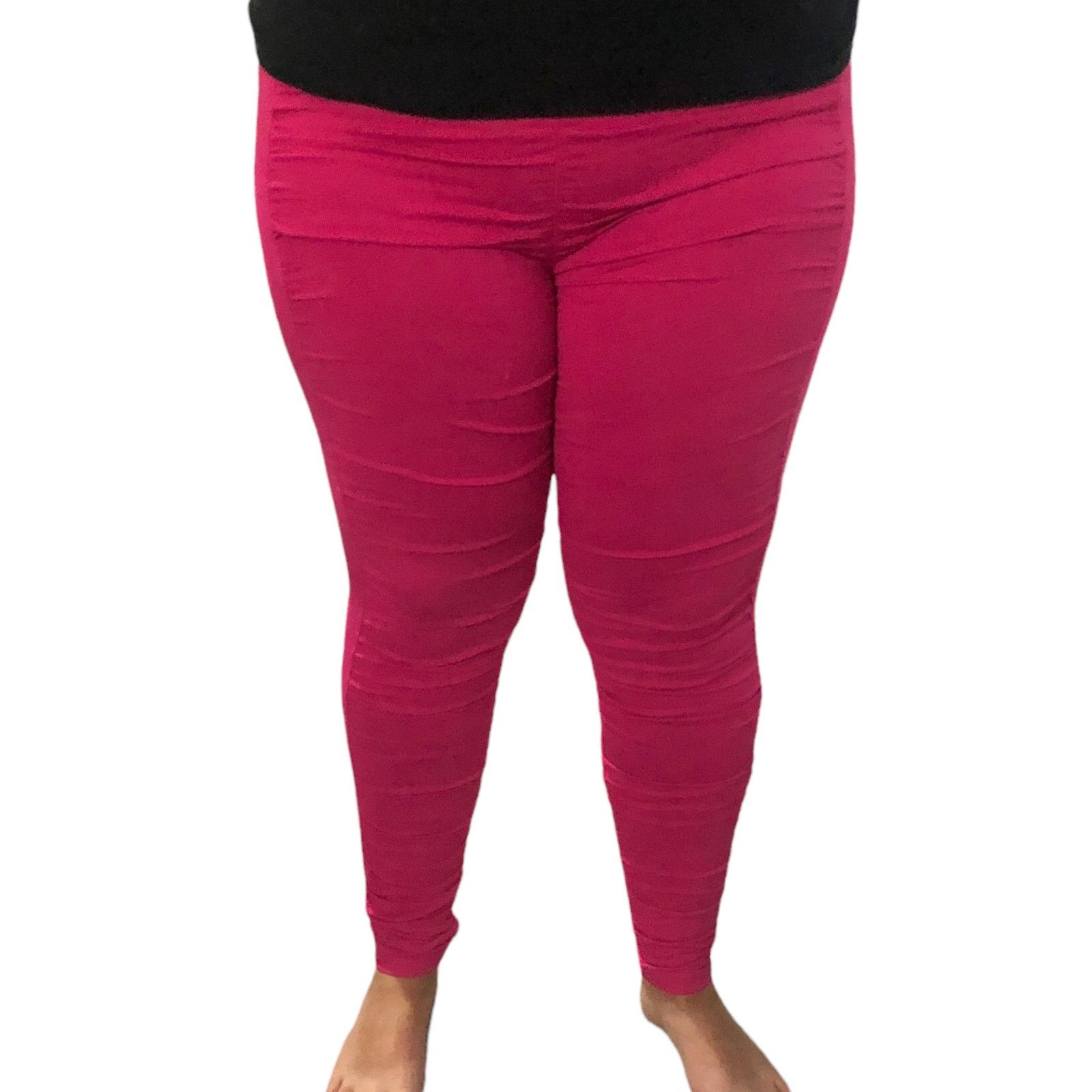 Zara Zara Hot Pink Leggings Pull On Pants Stretch Ruched Front Size 32" / US 10 / IT 46 - 6 Thumbnail