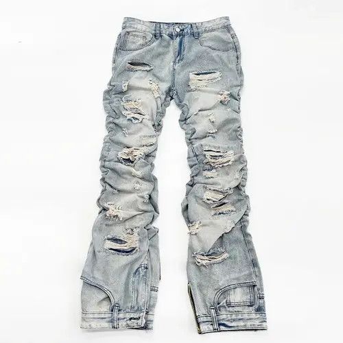Jean Long ripped inverted jeans with pleats Size US 32 / EU 48 - 1 Thumbnail