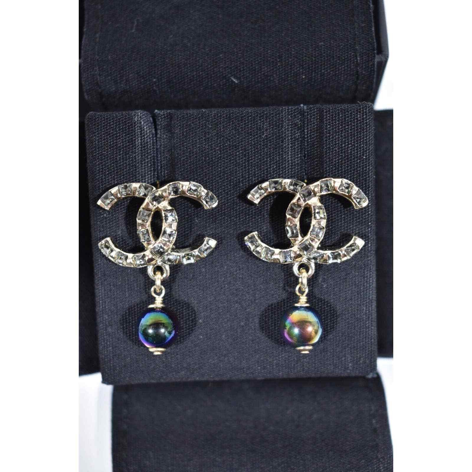 Chanel Chanel Gold Crystal Pearl Purple Statement Stud Earrings Size ONE SIZE - 9 Thumbnail
