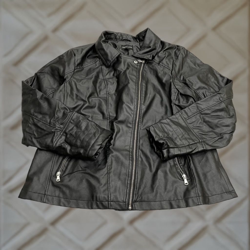 New Look Faux Leather Jacket Womens XL Black Full Zip Pocket Outdoor Riders