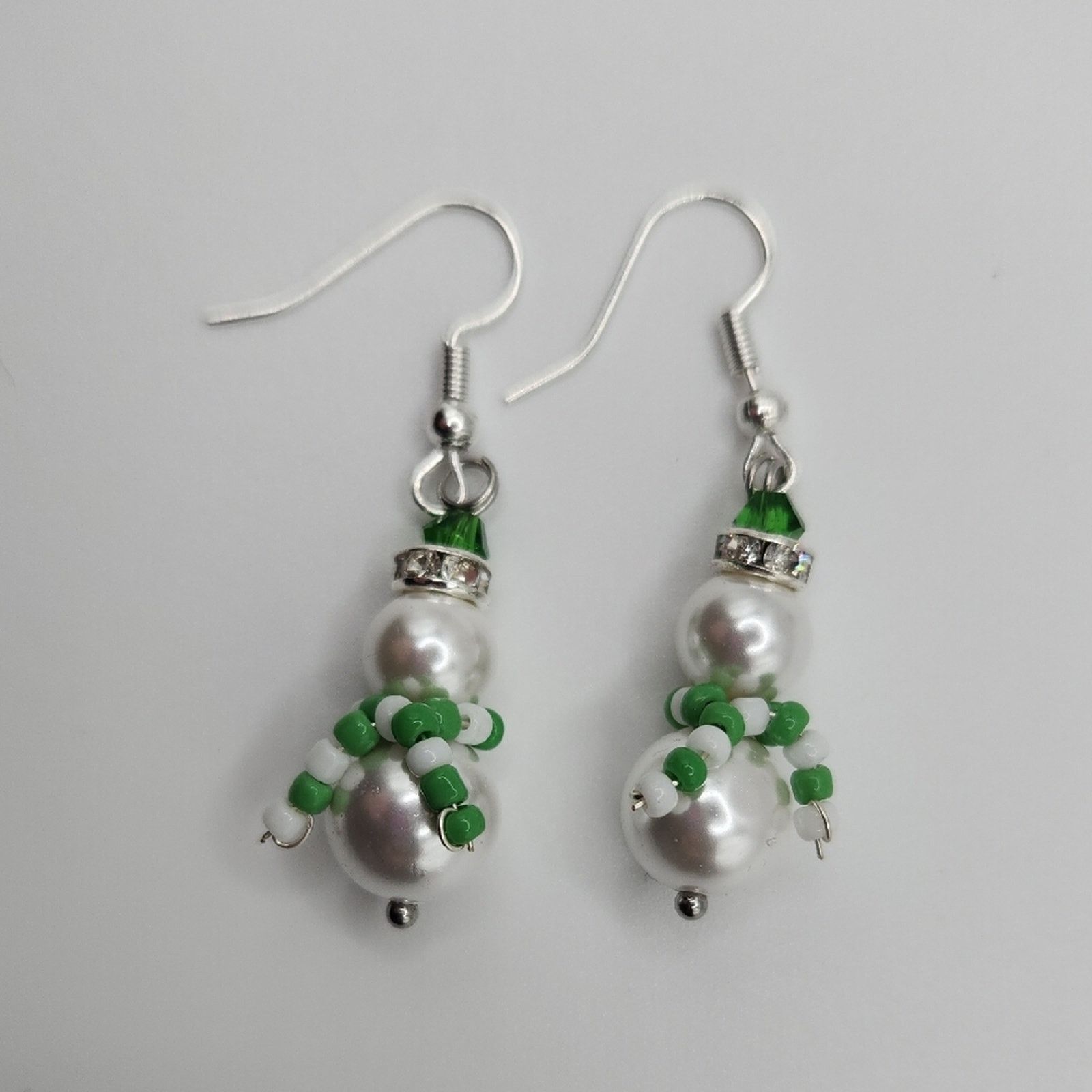 Other Handmade Snowman Earrings with Pearls, Green Beads, Crystals Size ONE SIZE - 3 Thumbnail