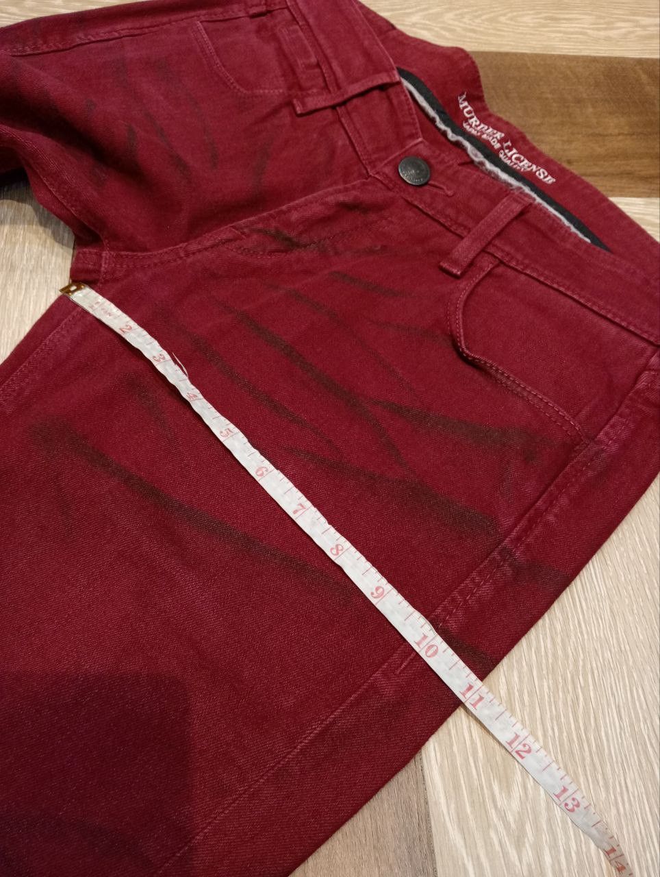 Murder License MURDER LICENSE MAROON MUDWASH WHISKER FADE CURVE JEANS Size US 33 - 19 Thumbnail