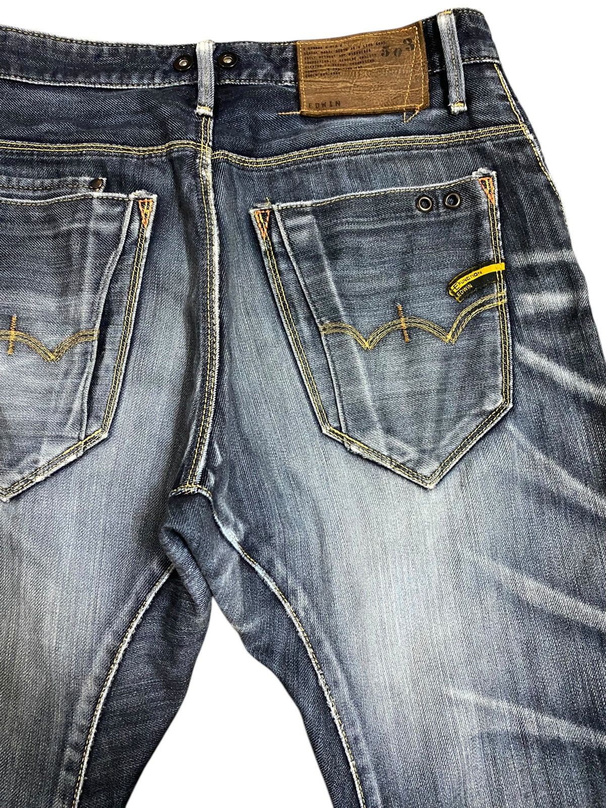 Edwin Vintage Edwin 503 Blue Wash Distressed Twist Leg Loose Jeans Size US 31 - 8 Thumbnail