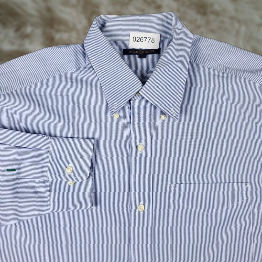 Tommy Hilfiger Tommy Hilfiger Shirt Mens XL Blue Striped Button Up Long Sleeve Cotton Collared Logo Casual Mens Size US XL / EU 56 / 4 - 1 Thumbnail