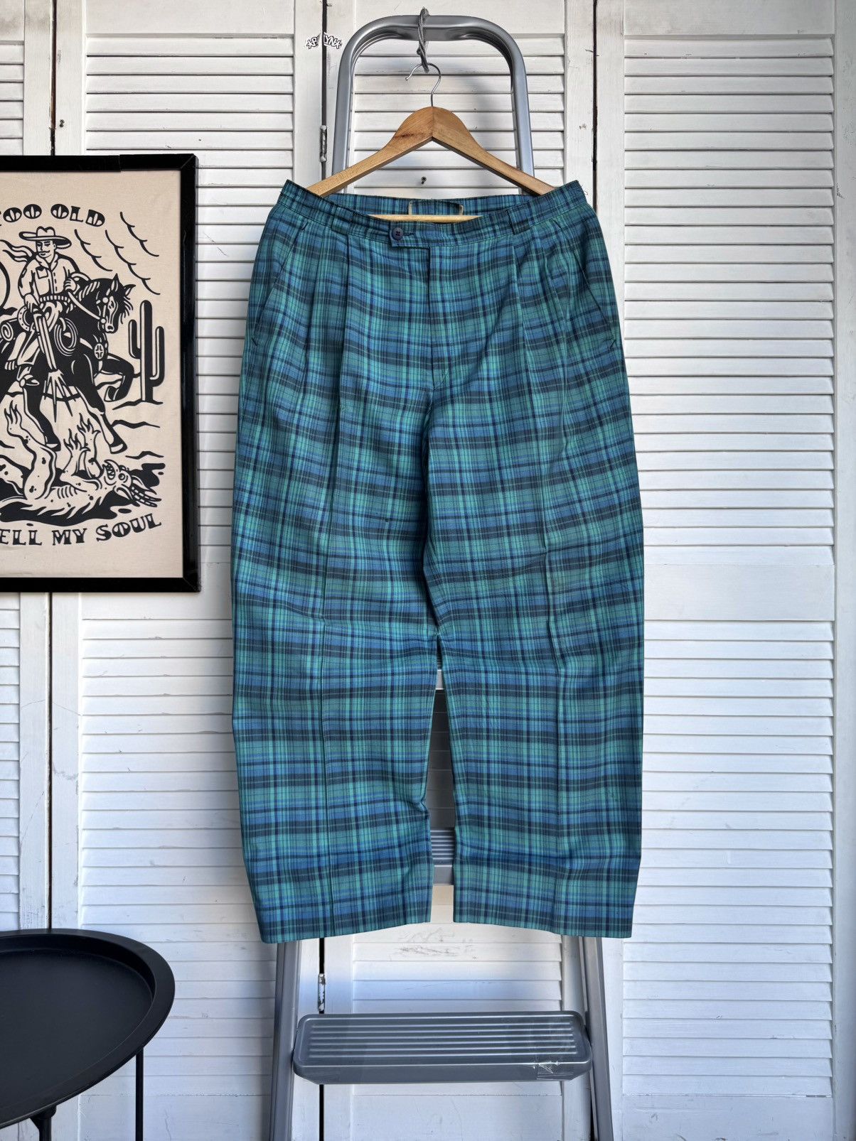 Adidas Vintage Adidas Western Germany Tartan Plaid Pleated Pants Size US 33 - 1 Thumbnail