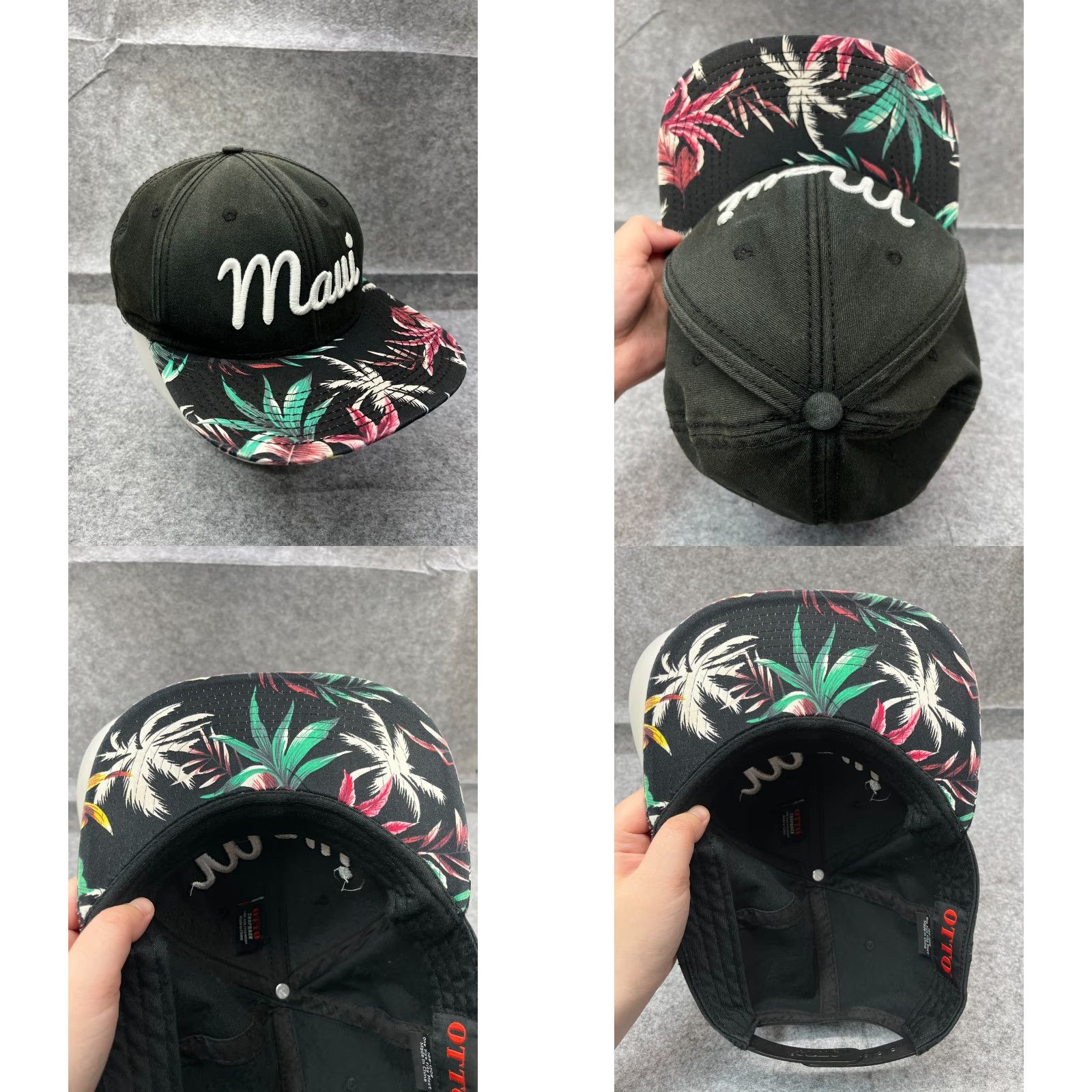 Vintage OTTO Snapback Hat Cap Adjustable One Size Black Floral Cotton Spandex Hawaiian Men's Size ONE SIZE - 8 Thumbnail