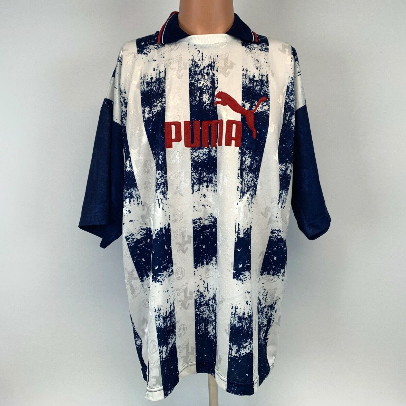 Puma Puma Street Soccer Striped Jersey Vintage 90s Blue White Size XL Grailed