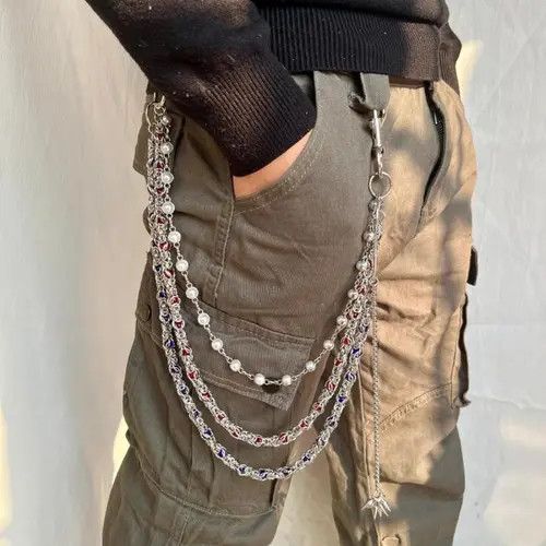 Jewelry 3 Pl Layer Gemstone and Pearl Wallet Chain. Pants Chain Size ONE SIZE - 2 Thumbnail