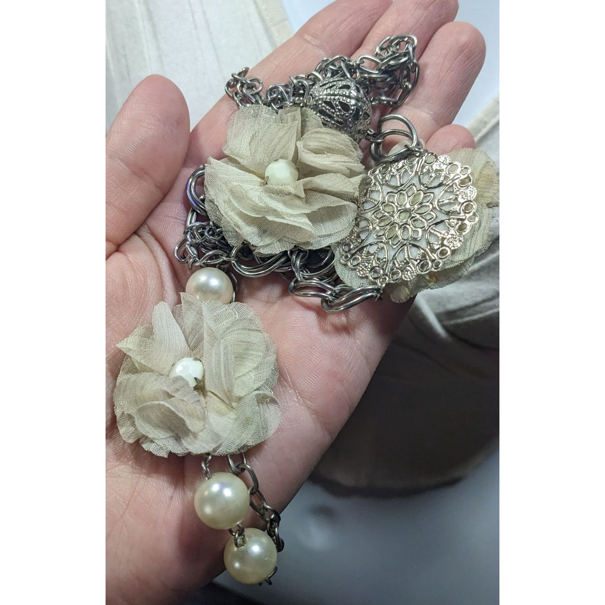 Other Retro Fairycore White Flower And Faux Pearl Necklace With Si Size ONE SIZE - 3 Thumbnail