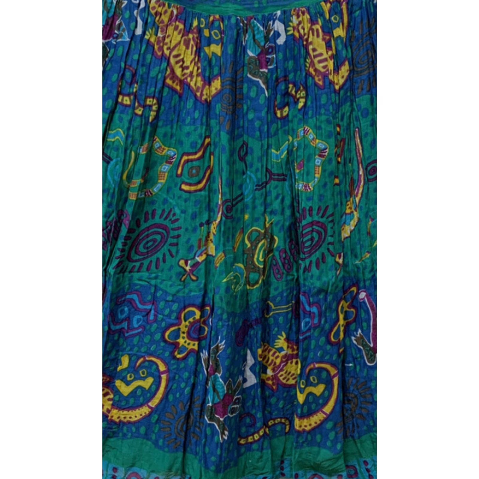 Vintage VINTAGE Cotton Gecko Tropical Broomstick Prairie Midi Skirt Boho Hippie Festival Size 40" / US 18 - 2 Thumbnail