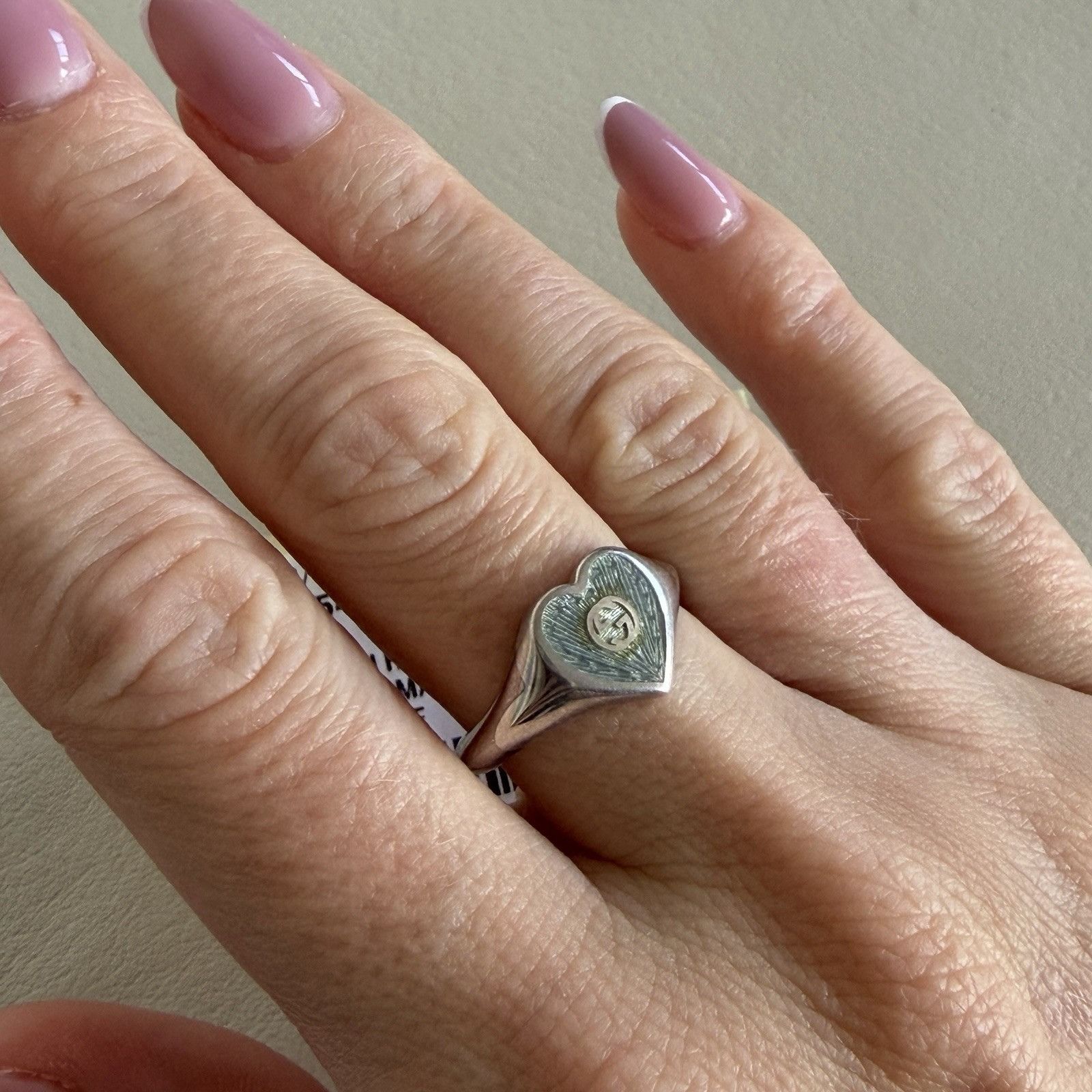 Gucci NEW Gucci Blue Enamel Heart Ring Interlocking G Sterling Sil Size ONE SIZE - 6 Thumbnail