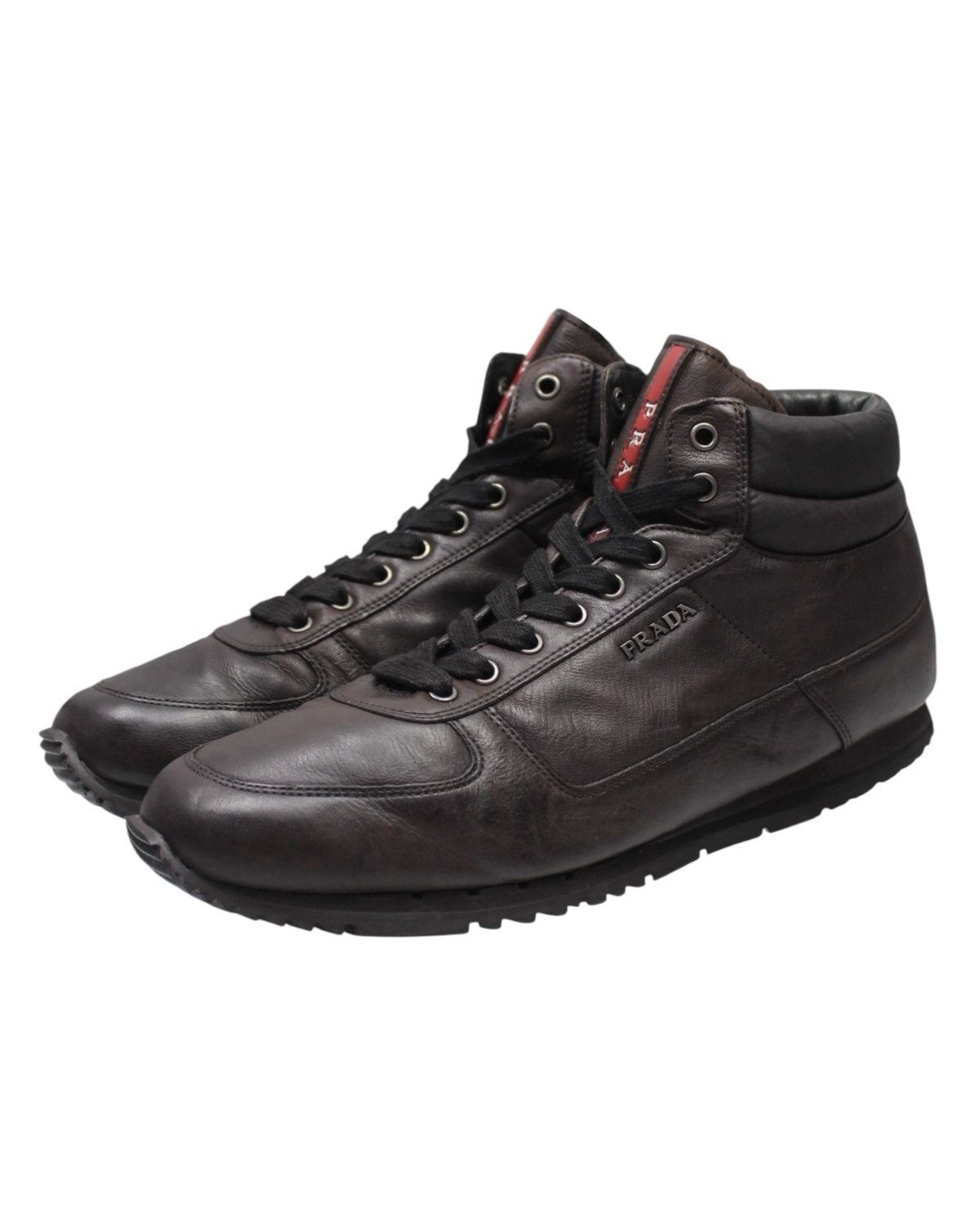 Prada 2000S PRADA SPORT BROWN LEATHER HIGH-TOP SNEAKERS Size US 9 / EU 42 - 2 Thumbnail