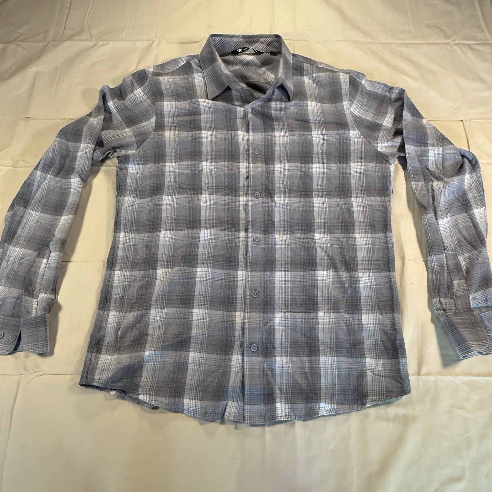 TravisMathew Travis Mathew Mens L Grey Plaid Lightweight Long Sleeve Size US L / EU 52-54 / 3 - 2 Thumbnail