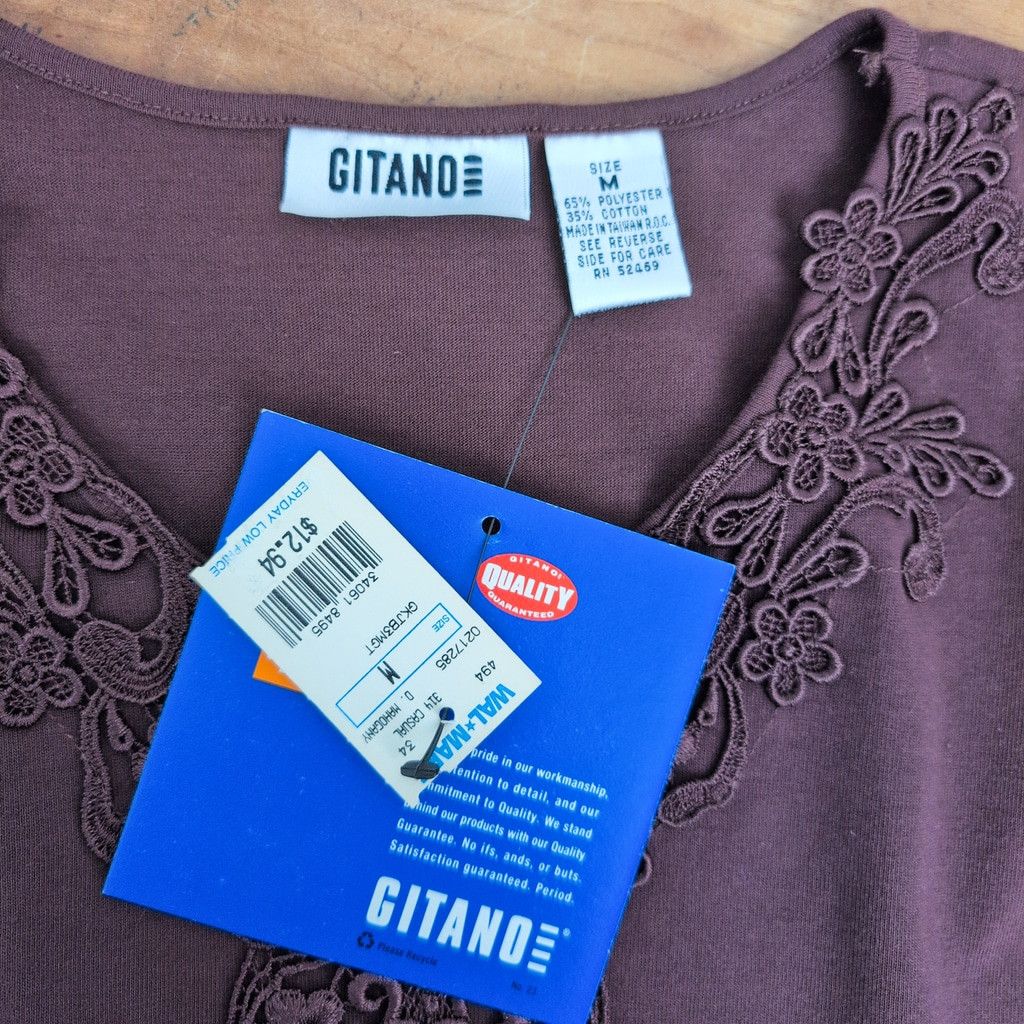 Vintage Deadstock Gitano Ladies' Brown Embroidered Top Medium Size M / US 6-8 / IT 42-44 - 2 Thumbnail