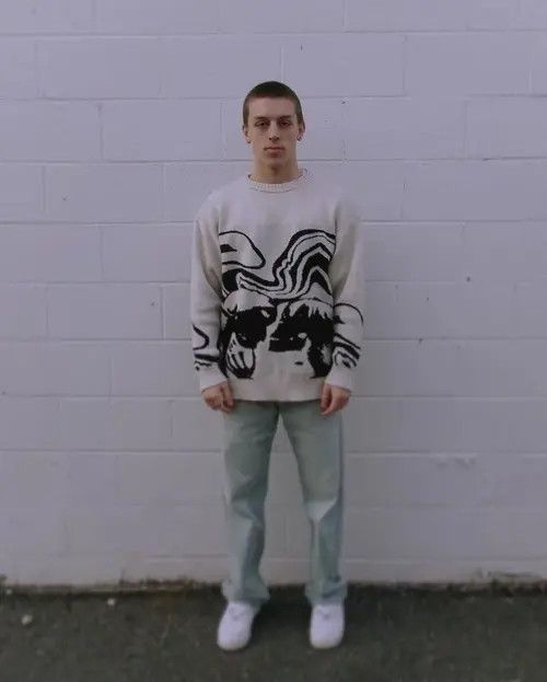 Aran Isles Knitwear × Japanese Brand New Waved Distorted Black Waves Knitted Unisex Sweater Size US L / EU 52-54 / 3 - 3 Thumbnail