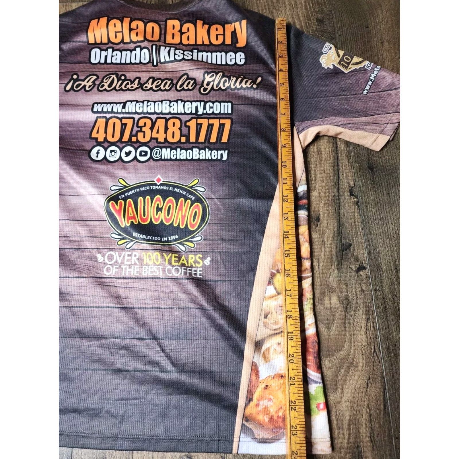 Vintage Mens XS Melao Bakery FL Spanish Latin Food All Over Print T Shirt Size US XS / EU 42 / 0 - 3 Thumbnail
